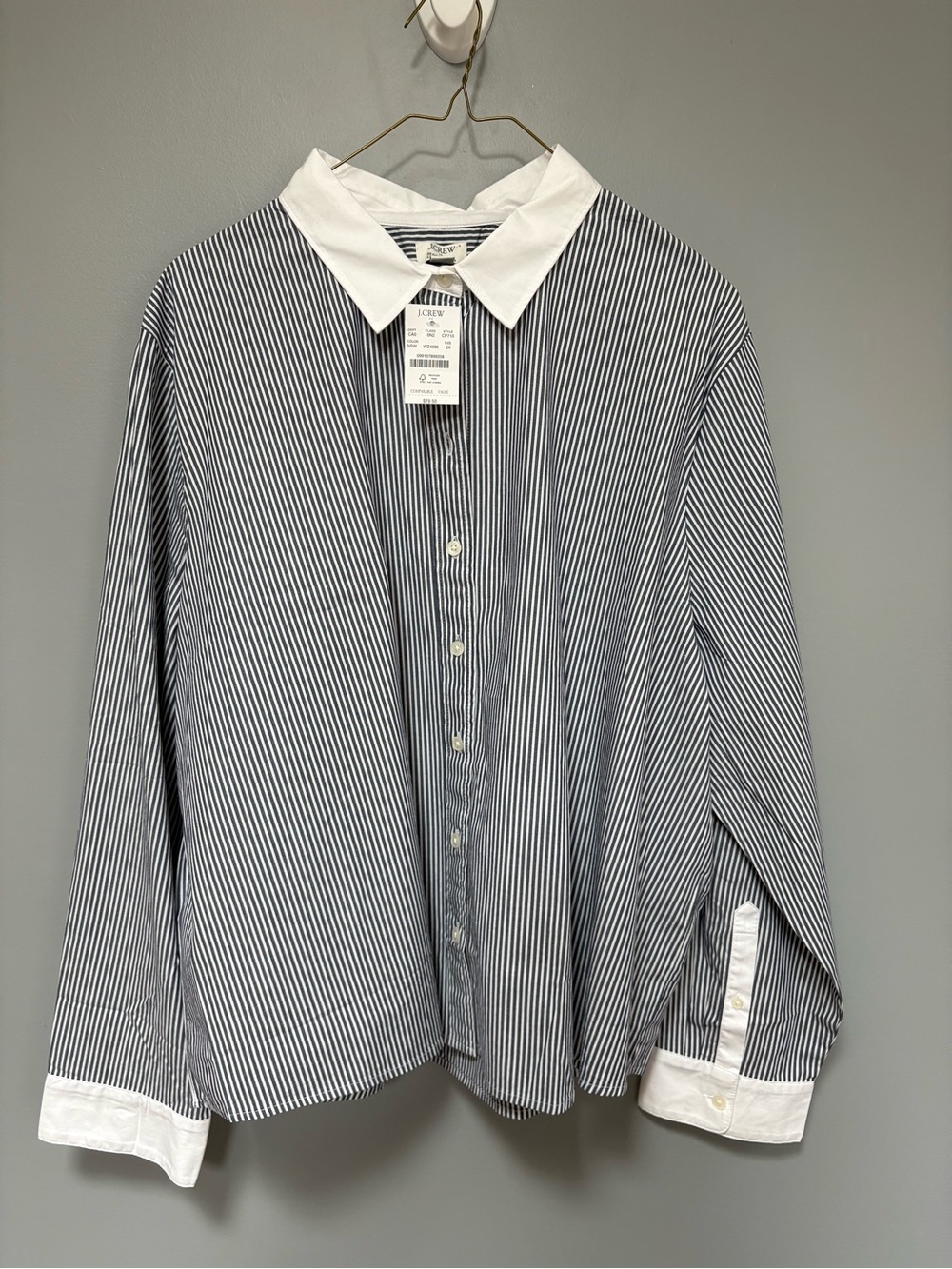 J. Crew NEW Women's Navy Pinstripe Button Shirt White Contrast Collar & Cuffs 3X